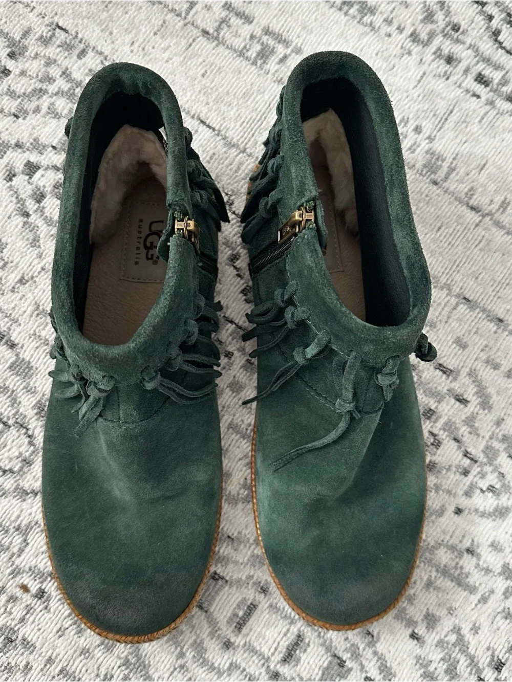 UGG Australian Shoreline Suede Fringe Ankle Boots in Dark Green